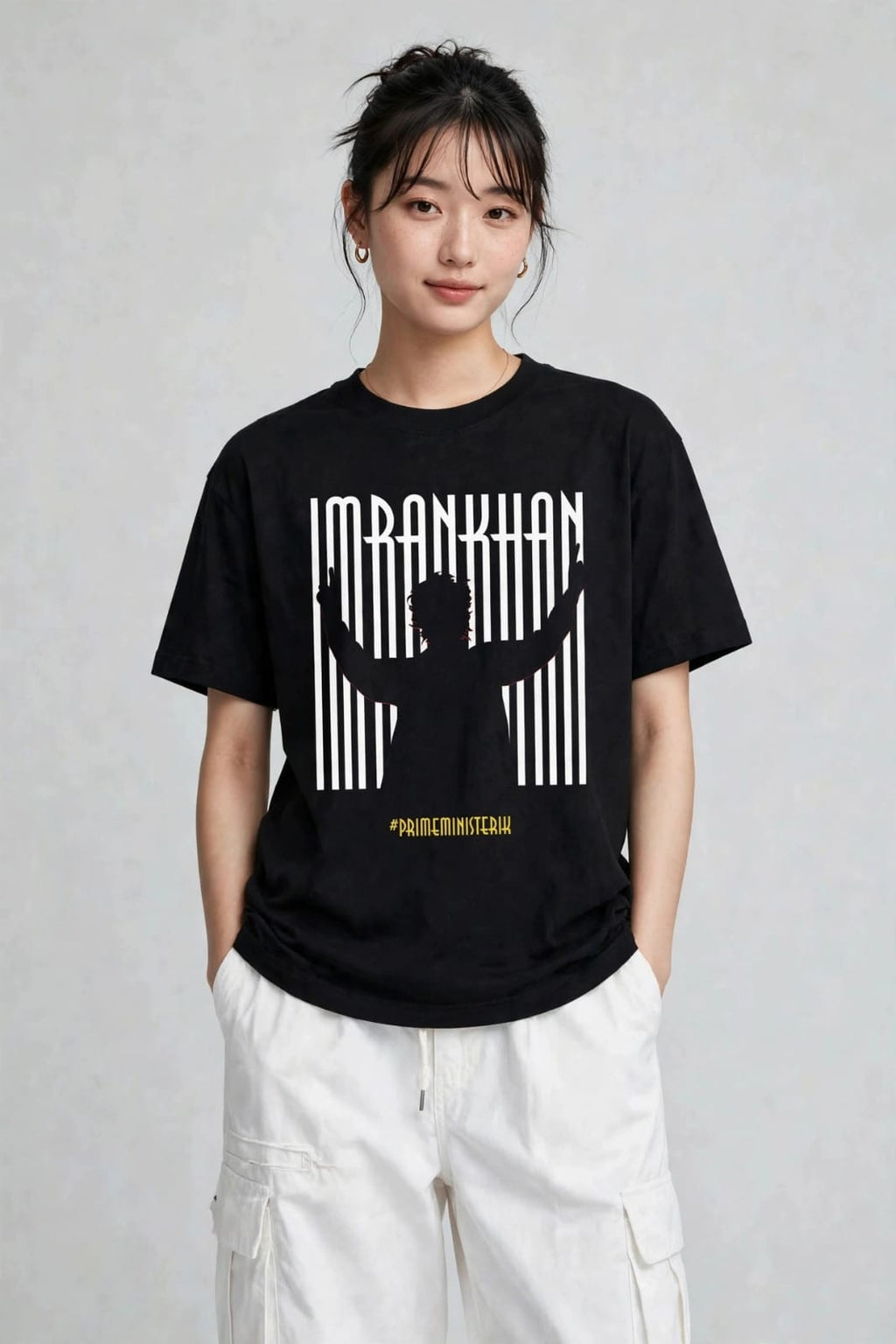 Black Imran Khan Graphic Oversized T Shirt